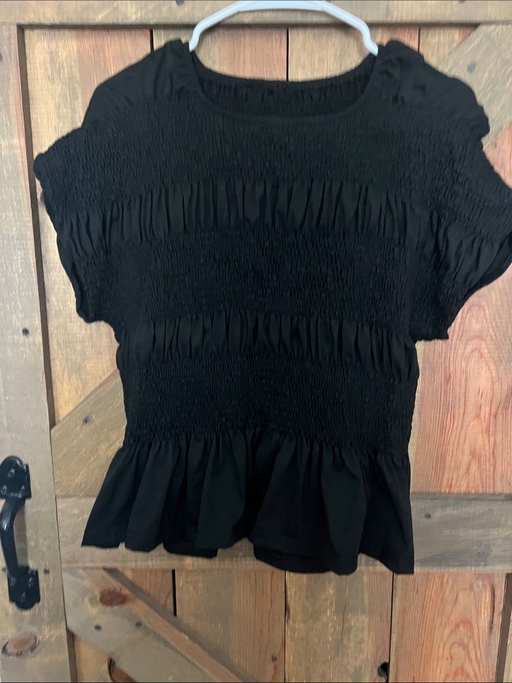 HALARA Black Smocked Peplum Blouse